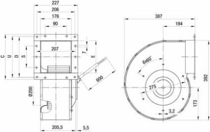 G6E250-EK05-03 — Ventilateur centrifuge pales incurvées vers l'avant (ouïe simple) ebm-papst, Ø250 mm, technologie AC monophasé — ebm-papst
